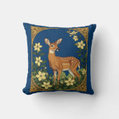 黄色い花に囲まれたホワイテールシカ クッション (正面)