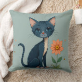 黄色い花のそばに立つキャラクターの子猫 クッション (ブランケット)