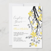 黄色い花のカップルのシャワーと灰色の枝 招待状 (正面)