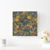 黄色い花のカムフラージュパターン スクエア壁時計 (ホーム)