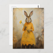 黄色い花のドレスを着たウサギ ポストカード (正面/裏面)