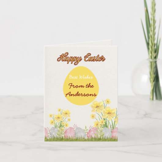 黄色い花のハッピーイースター最高のの願い シーズンカード (正面)