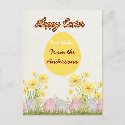 黄色い花のハッピーイースター最高のの願い シーズンポストカード (正面)