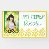 黄色い花のハッピーバースデー写真 横断幕 (横)