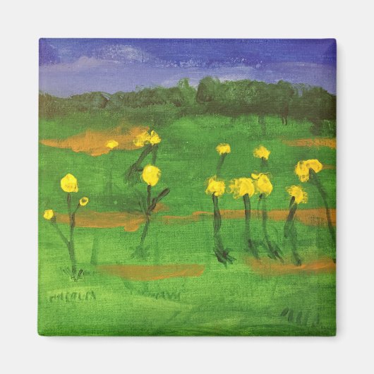 黄色い花のフィールド絵画にjamie磁石 マグネット (正面)