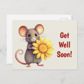 黄色い花のマウス かわいい回復祈願 ポストカード (正面/裏面)