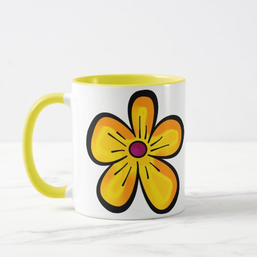 黄色い花のモチーフ マグカップ (左)