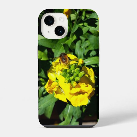 黄色い花の上の蜂 iPhoneケース (裏面)