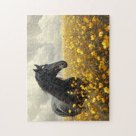 黄色い花の付いた黒い牡丹 ジグソーパズル (縦)