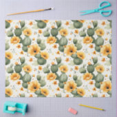 黄色い花の切り離しサボテンのパターン 薄葉紙 (クラフト)