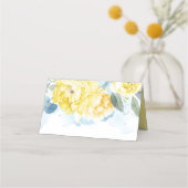 黄色い花の埃の多結婚い青 プレイスカード (裏面)