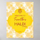 黄色い花の女の子のハルディウェルカムサイン ポスター (正面)
