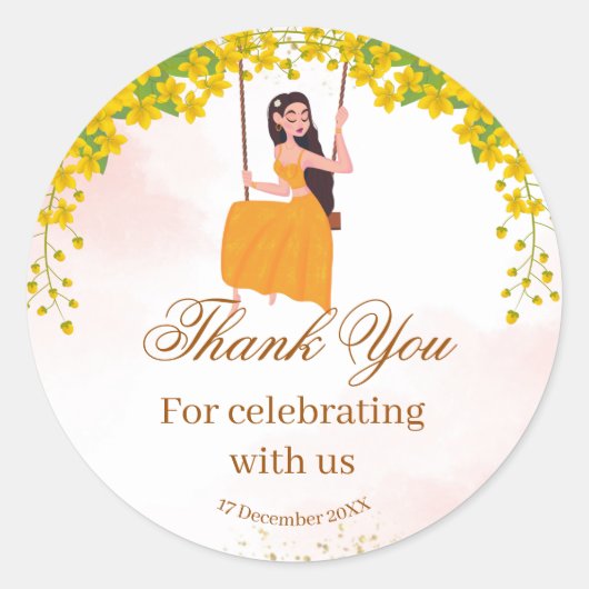 黄色い花の女の子のハルディ感謝していのラベル ラウンドシール (正面)