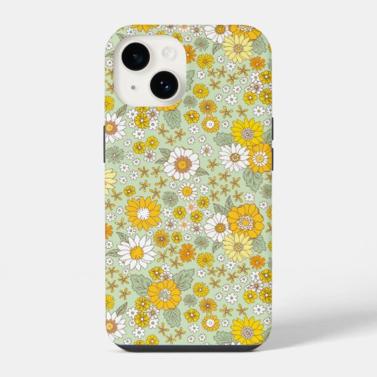 黄色い花の庭の模様 iPhoneケース (裏面)