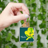 黄色い花の抽象芸術水色 キーホルダー (手)