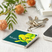 黄色い花の抽象芸術水色 キーホルダー (側面)