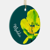 黄色い花の抽象芸術水色 セラミックオーナメント (右)