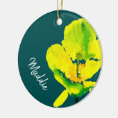 黄色い花の抽象芸術水色 セラミックオーナメント (左)