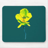 黄色い花の抽象芸術水色 マウスパッド (正面)