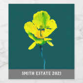 黄色い花の抽象芸術水色 ワインラベル (シングルラベル)