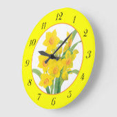 黄色い花の柱時計の黄色いラッパスイセン ラージ壁時計 (傾斜)