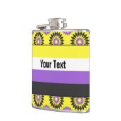 黄色い花の模様を持つ非バイナリプライドフラグ フラスク (左)