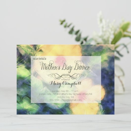 黄色い花の母の日の夕食の招待状 招待状 (スタンド正面)