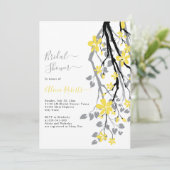黄色い花の灰色の枝ブライダルシャワー 招待状 (スタンド正面)