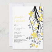 黄色い花の灰色の枝婚約パーティ 招待状 (正面)