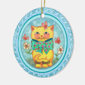 黄色い花の猫 セラミックオーナメント (左)