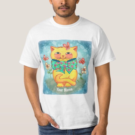 黄色い花の猫 Tシャツ (正面)