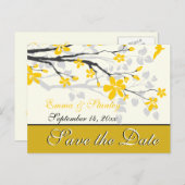 黄色い花の結婚式でマグノリア日付を保存 案内ポストカード (正面/裏面)