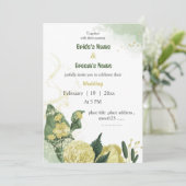 黄色い花の結婚緑 招待状 (スタンド正面)