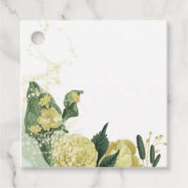 黄色い花の緑のメッセージカード フェイバータグ