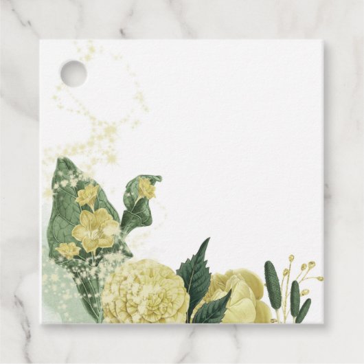 黄色い花の緑のメッセージカード フェイバータグ (正面)