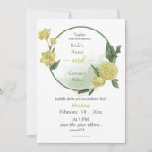 黄色い花の緑のリース結婚の 招待状 (正面)