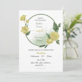 黄色い花の緑のリース結婚の 招待状 (スタンド正面)