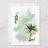 黄色い花の緑のリース結婚の 招待状 (裏面)