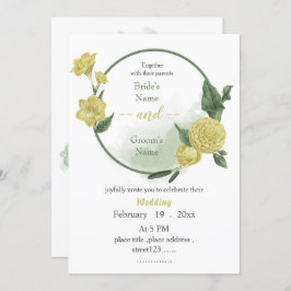 黄色い花の緑のリース結婚の 招待状