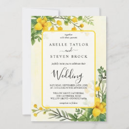 黄色い花の緑の透結婚過枠 招待状