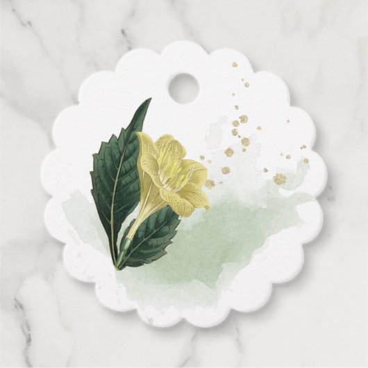 黄色い花の緑メッセージカード フェイバータグ (正面)