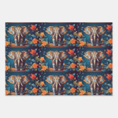 黄色い花の美しい象の歩く ラッピングペーパーシート (正面)