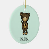 黄色い花の花を持つかわいい茶色のカスタムクマ セラミックオーナメント (右)