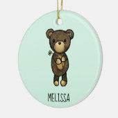 黄色い花の花を持つかわいい茶色のカスタムクマ セラミックオーナメント (左)