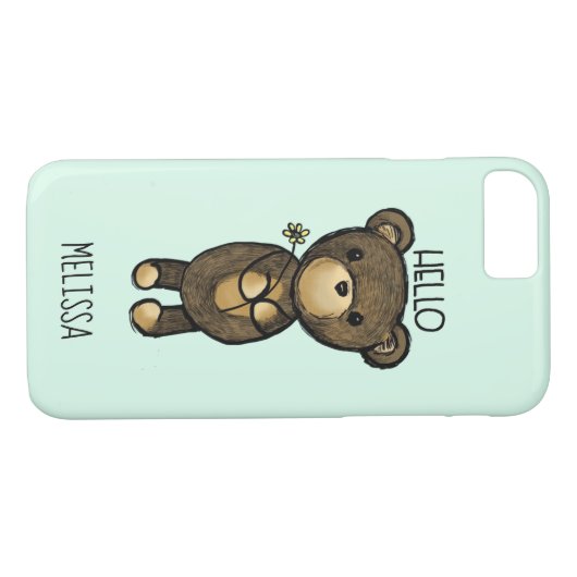 黄色い花の花を持つかわいい茶色のカスタムクマ Case-Mate iPhoneケース (裏面(横))