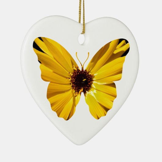 黄色い花の蝶シルエット セラミックオーナメント (右)