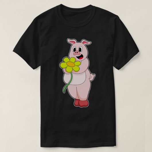 黄色い花の豚 Tシャツ (デザイン正面)