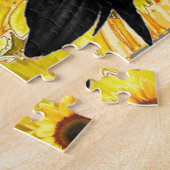 黄色い花の黒いカラス及びヒマワリの芸術 ジグソーパズル (側面)