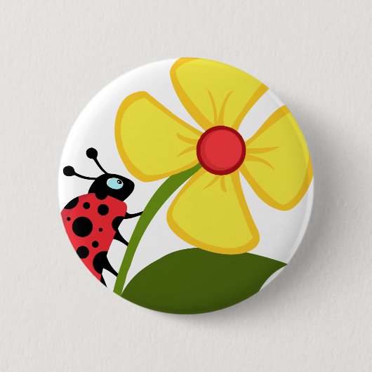 黄色い花のBug女性 缶バッジ (正面)