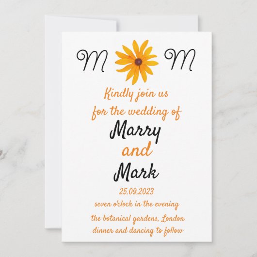 黄色い花ひまわり結婚の 招待状 (正面)
